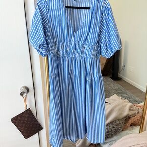 Old Navy Blue and White Striped Midi Dress